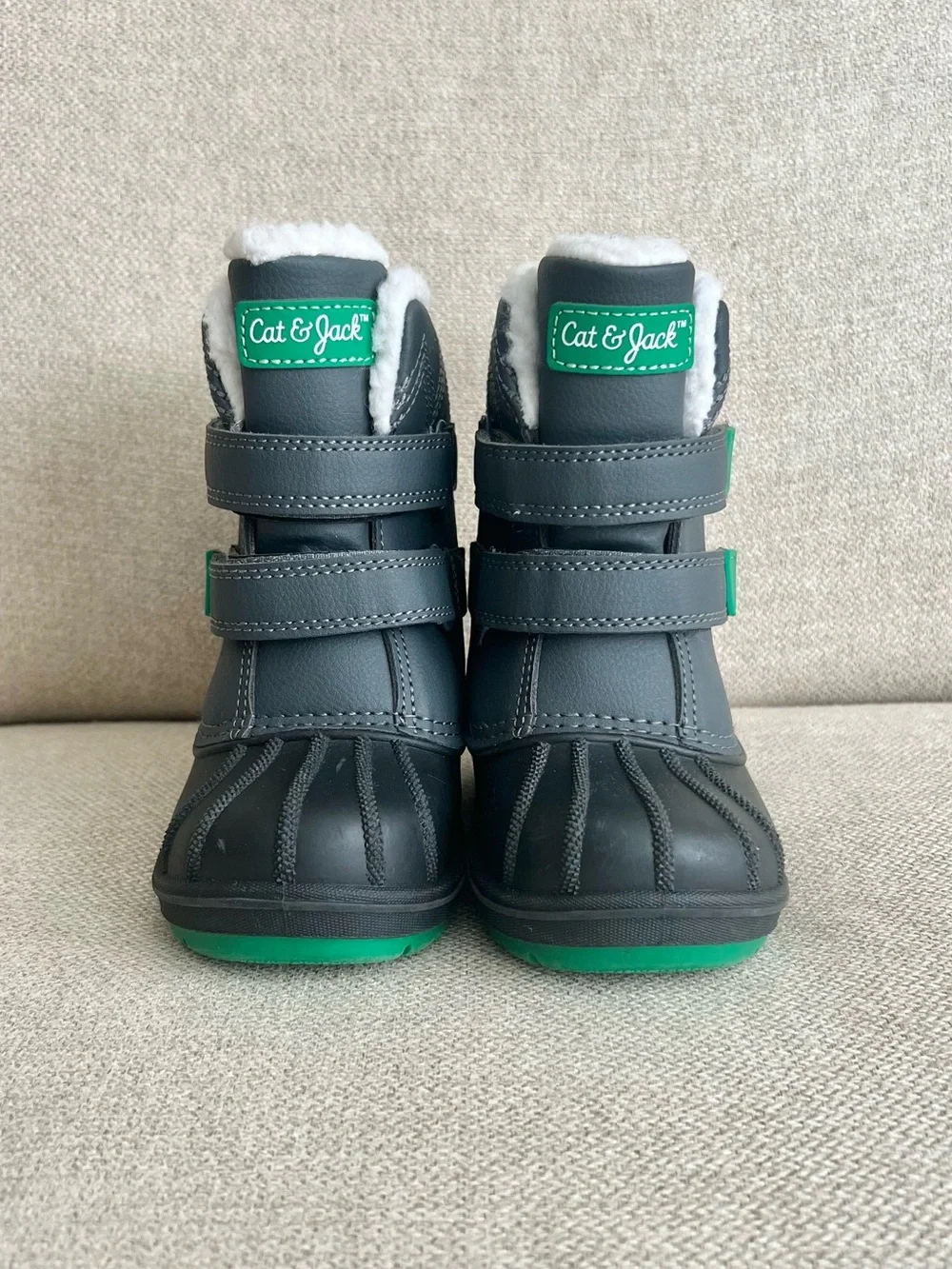 NEW Cat & Jack Toddler Winter Snow Boots Gray/Green Faux Fur Size 8